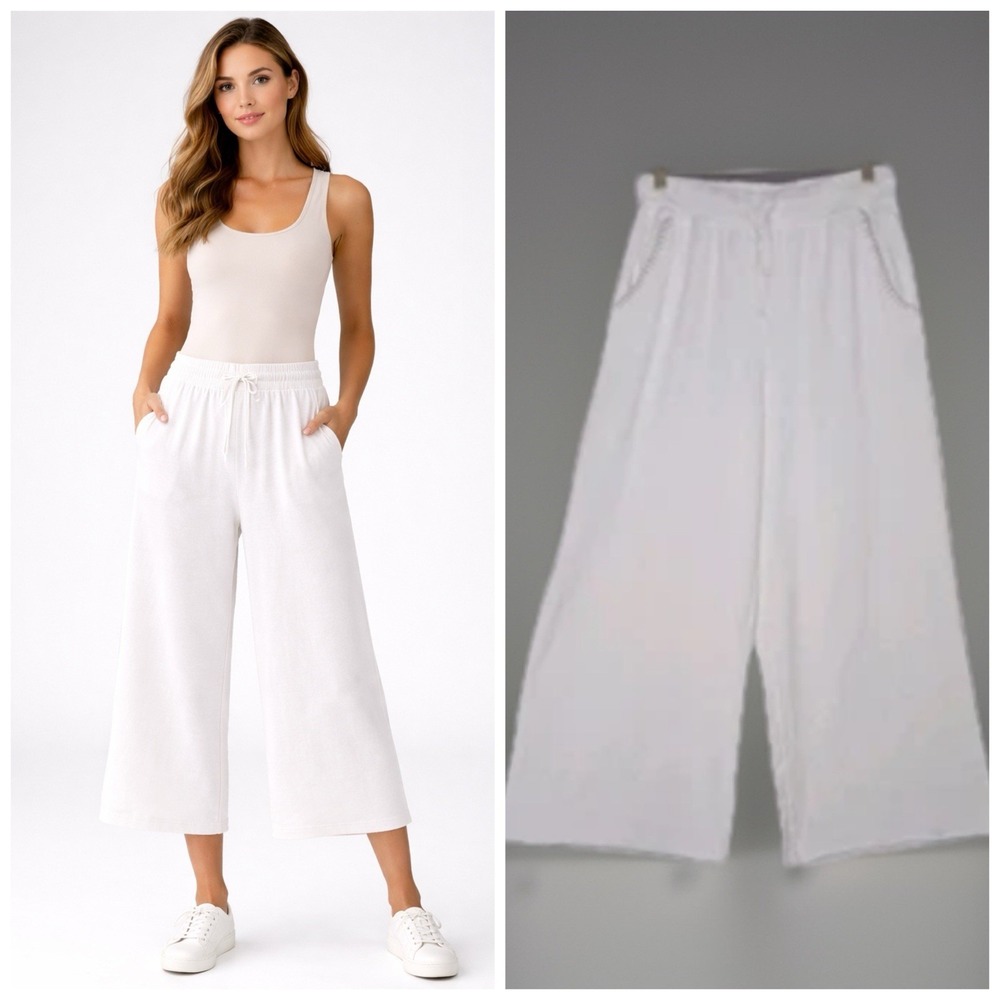 Electric & Rose Womens White Sweatpants Size Large Cropped Wide Leg Lounge Beach